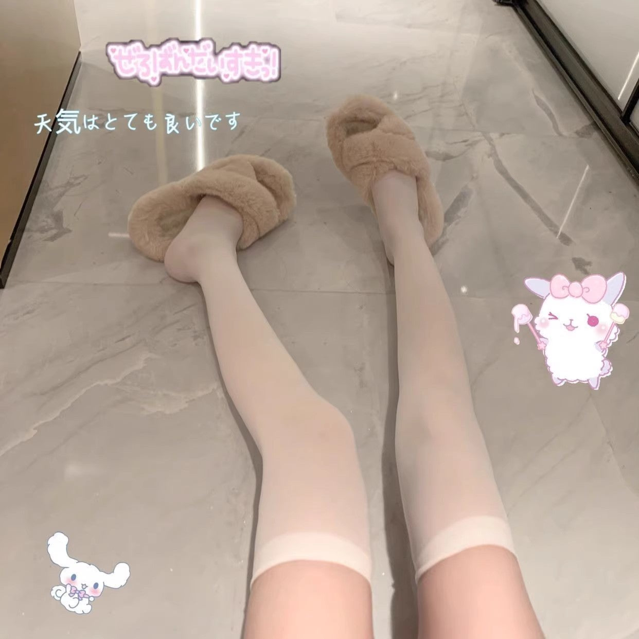 Thin Over-the-Knee and Mid-Calf Socks - White