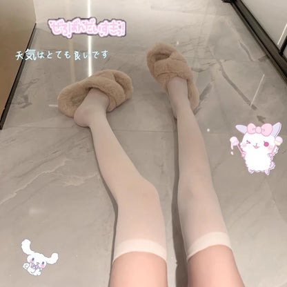 Thin Over-the-Knee and Mid-Calf Socks - White