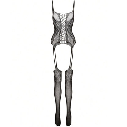 Womens Fishnet Bodystocking Sexy Exotic Lingerie Crotchless One Piece Bodysuit - Black